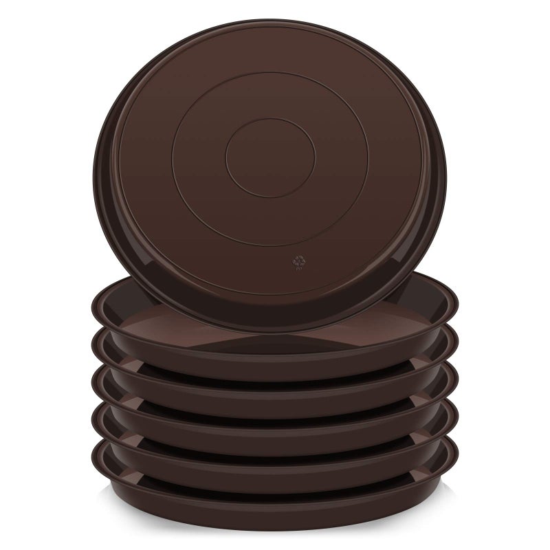 VUWEZ 6 Pack of 12 inch Plant Saucer, Plastic Plant Saucer 12"" Round, Plant Saucers for Indoors, Plant Water Tray, Plant Trays for Pots, Planter Tray, Plant Saucers for Planter 11-13"" (12"", Brown) - Image 1